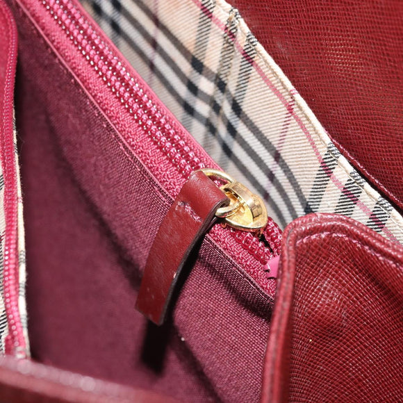BURBERRY Hand Bag Leather Red Gold Auth ep13169