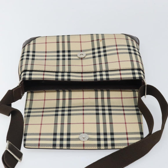 BURBERRY Nova Check Shoulder Bag Nylon Beige Silver Auth ep13178