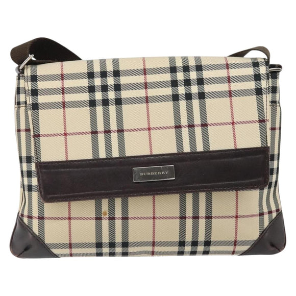 BURBERRY Nova Check Shoulder Bag Nylon Beige Silver Auth ep13178