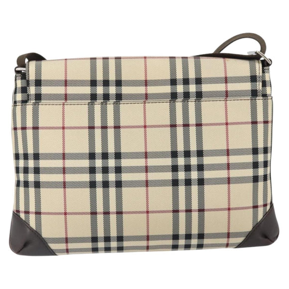 BURBERRY Nova Check Shoulder Bag Nylon Beige Silver Auth ep13178