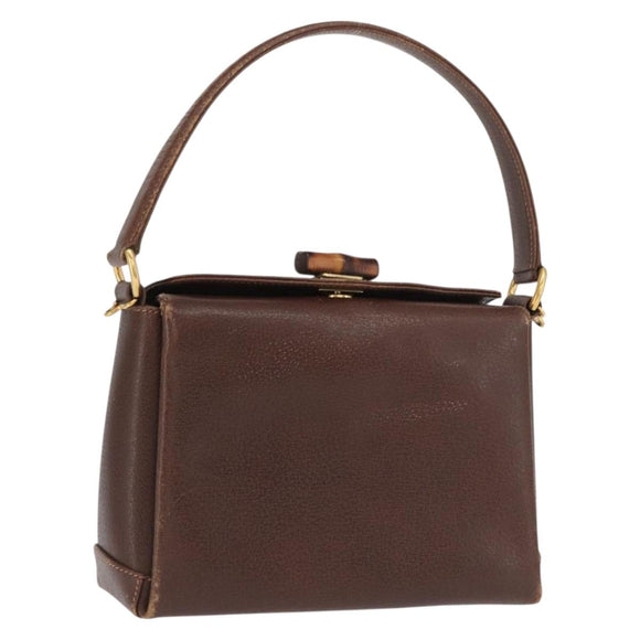 GUCCI Bamboo Hand Bag Leather Brown Gold Auth ep13180