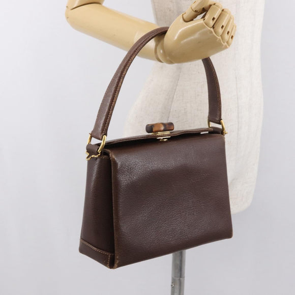 GUCCI Bamboo Hand Bag Leather Brown Gold Auth ep13180