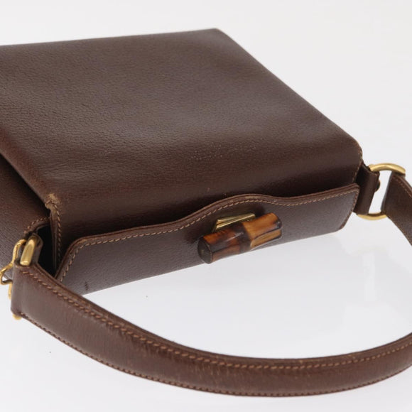 GUCCI Bamboo Hand Bag Leather Brown Gold Auth ep13180