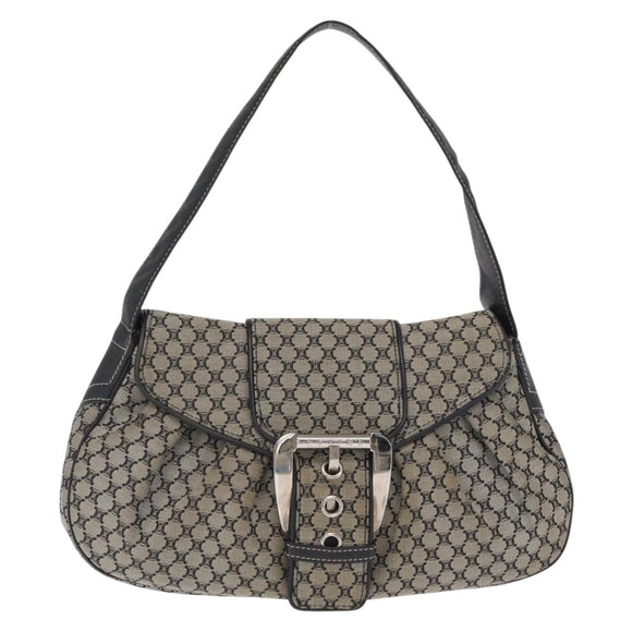 CELINE Macadam Canvas Hand Bag Beige Silver Auth ep13183