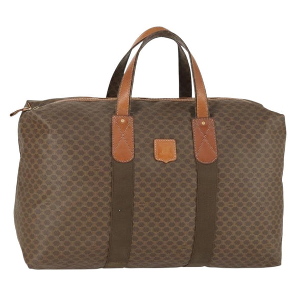 CELINE Macadam Canvas Boston Bag PVC Leather Brown Gold Auth ep13186