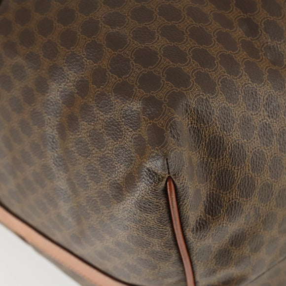 CELINE Macadam Canvas Boston Bag PVC Leather Brown Gold Auth ep13186