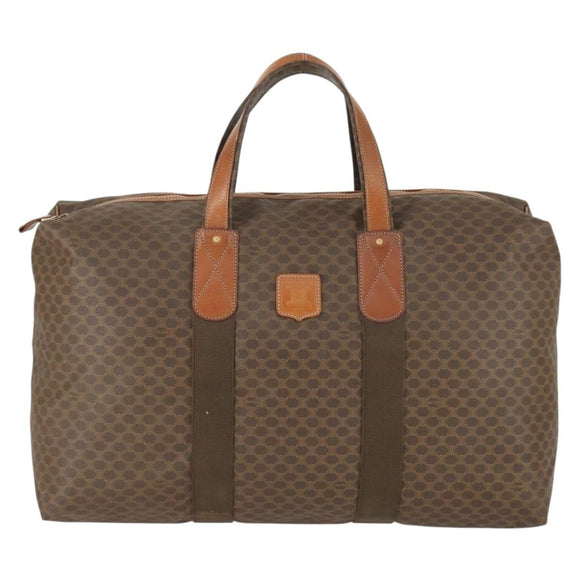 CELINE Macadam Canvas Boston Bag PVC Leather Brown Gold Auth ep13186