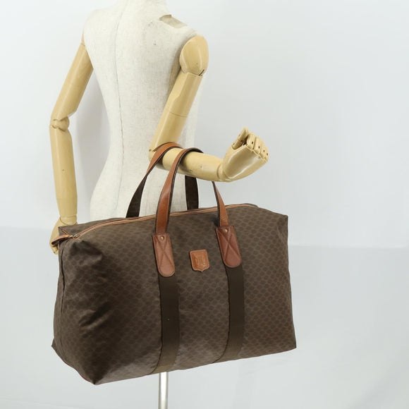 CELINE Macadam Canvas Boston Bag PVC Leather Brown Gold Auth ep13186