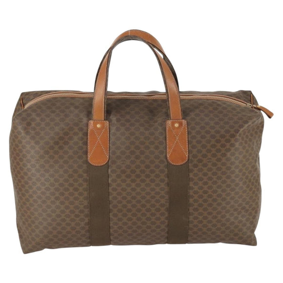 CELINE Macadam Canvas Boston Bag PVC Leather Brown Gold Auth ep13186