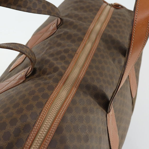 CELINE Macadam Canvas Boston Bag PVC Leather Brown Gold Auth ep13186