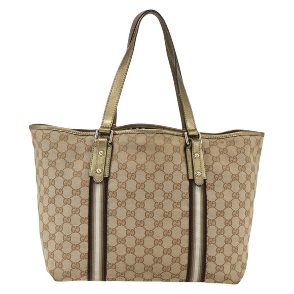 GUCCI GG Canvas Sherry Line Tote Bag Beige Gold 139260 Auth ep13190