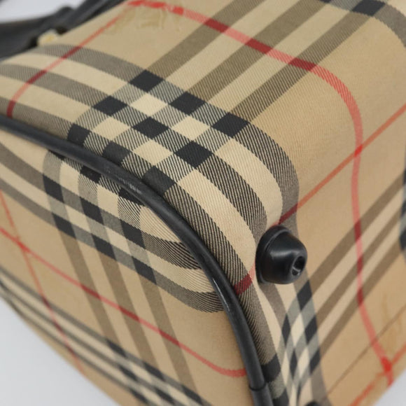 Burberrys Nova Check Hand Bag Canvas Beige Gold Auth ep13191