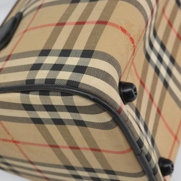 Burberrys Nova Check Hand Bag Canvas Beige Gold Auth ep13191
