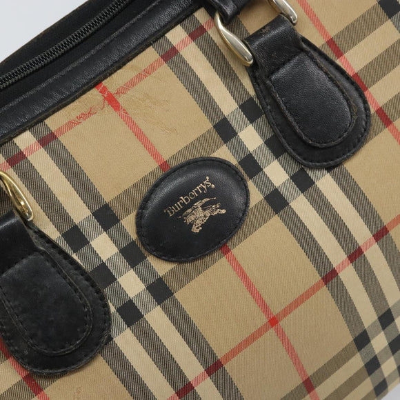 Burberrys Nova Check Hand Bag Canvas Beige Gold Auth ep13191
