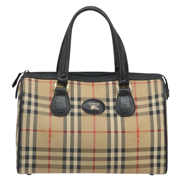 Burberrys Nova Check Hand Bag Canvas Beige Gold Auth ep13191
