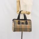 Burberrys Nova Check Hand Bag Canvas Beige Gold Auth ep13191-20