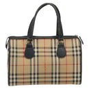 Burberrys Nova Check Hand Bag Canvas Beige Gold Auth ep13191-2
