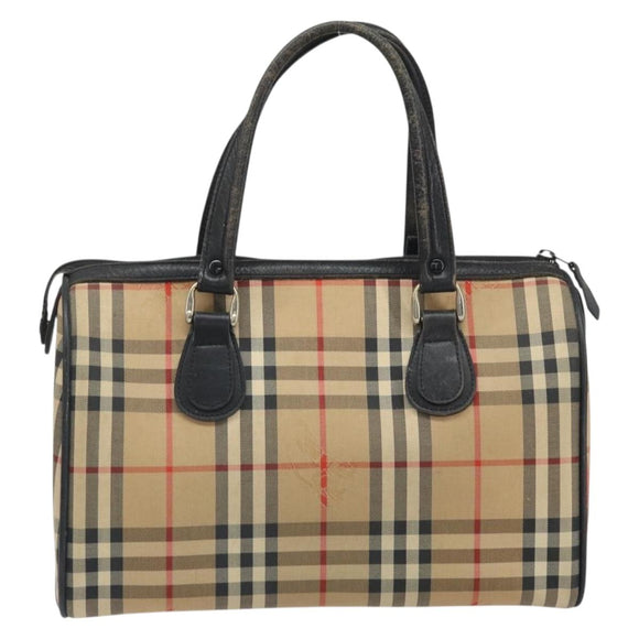 Burberrys Nova Check Hand Bag Canvas Beige Gold Auth ep13191