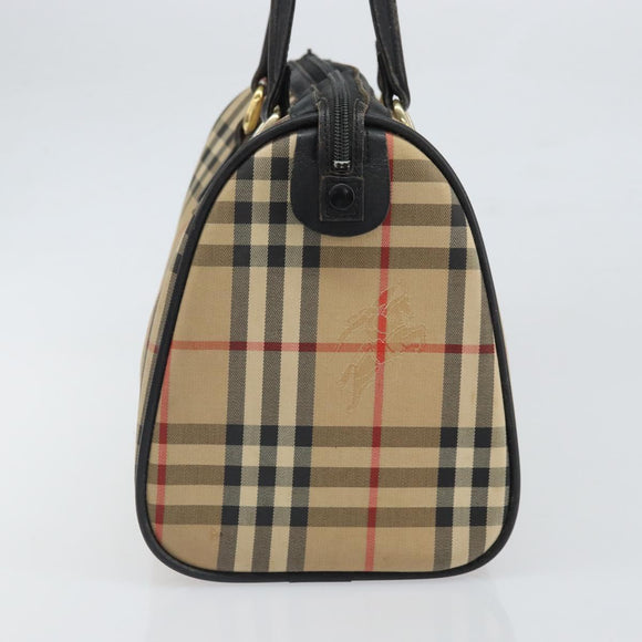 Burberrys Nova Check Hand Bag Canvas Beige Gold Auth ep13191