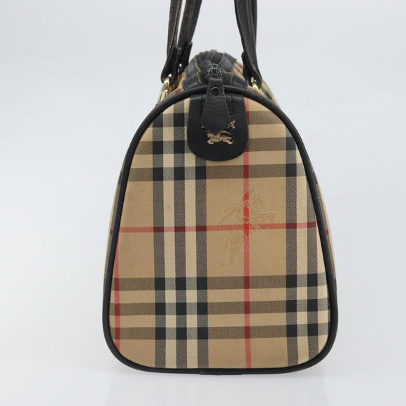 Burberrys Nova Check Hand Bag Canvas Beige Gold Auth ep13191