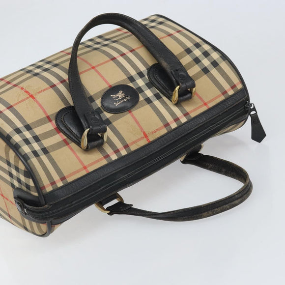 Burberrys Nova Check Hand Bag Canvas Beige Gold Auth ep13191