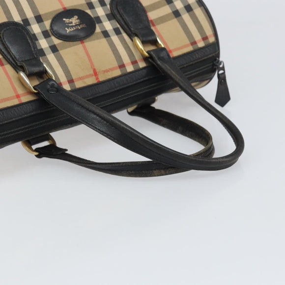 Burberrys Nova Check Hand Bag Canvas Beige Gold Auth ep13191