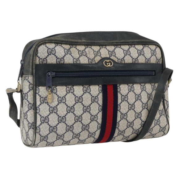 GUCCI GG Supreme Sherry Line Shoulder Bag PVC Navy Gold Auth ep13194