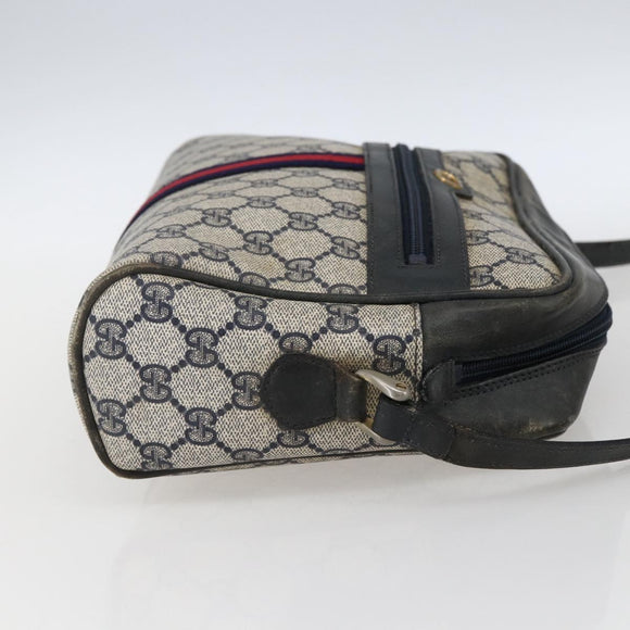 GUCCI GG Supreme Sherry Line Shoulder Bag PVC Navy Gold Auth ep13194