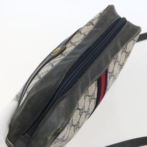 GUCCI GG Supreme Sherry Line Shoulder Bag PVC Navy Gold Auth ep13194