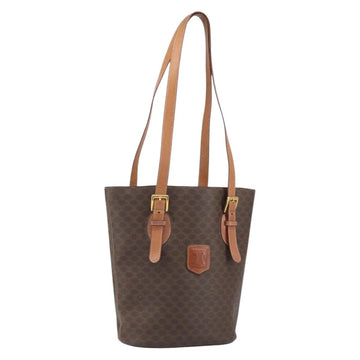 CELINE Macadam Canvas Tote Bag PVC Leather Brown Gold Auth ep13195