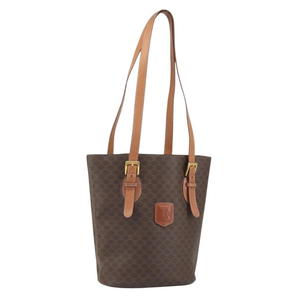 CELINE Macadam Canvas Tote Bag PVC Leather Brown Gold Auth ep13195