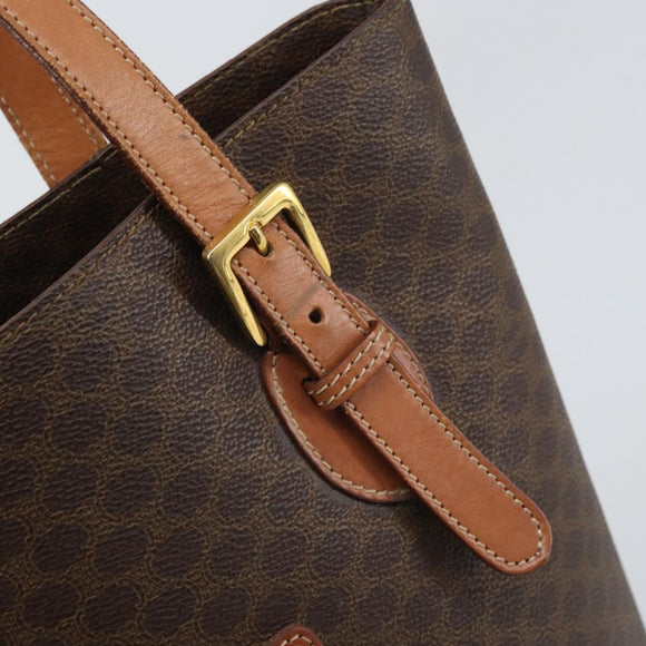 CELINE Macadam Canvas Tote Bag PVC Leather Brown Gold Auth ep13195