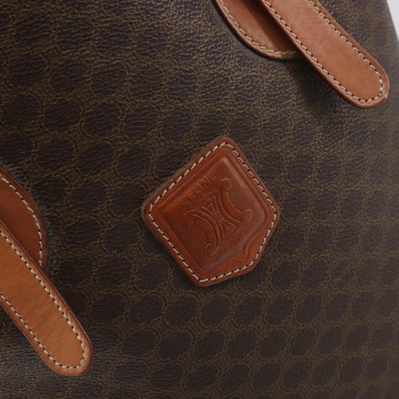 CELINE Macadam Canvas Tote Bag PVC Leather Brown Gold Auth ep13195