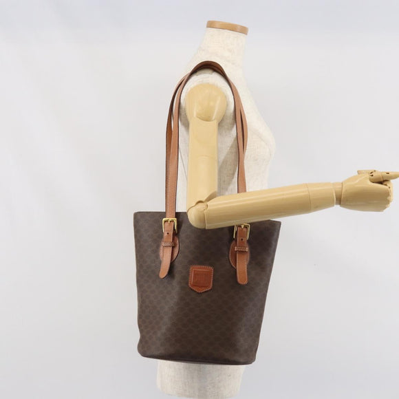 CELINE Macadam Canvas Tote Bag PVC Leather Brown Gold Auth ep13195