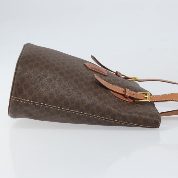 CELINE Macadam Canvas Tote Bag PVC Leather Brown Gold Auth ep13195
