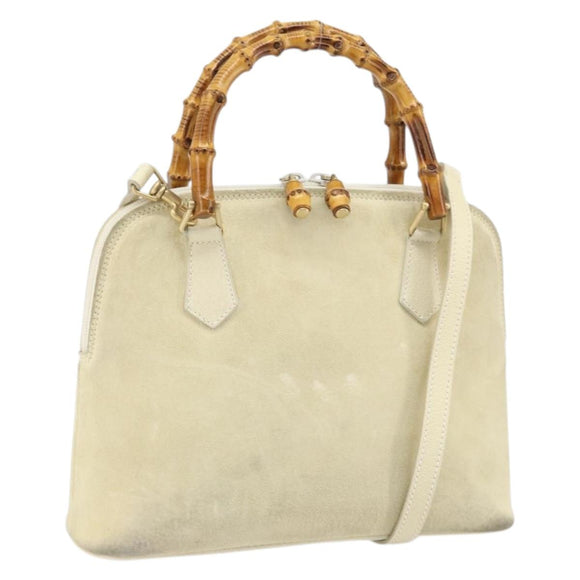 GUCCI Bamboo Hand Bag Suede 2way Beige Gold 000 2865 0290 Auth ep13200