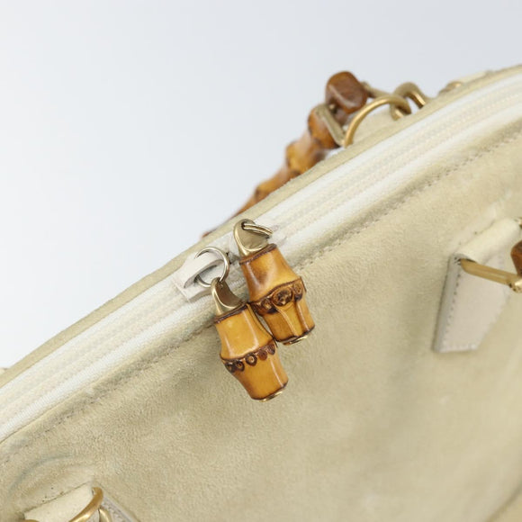 GUCCI Bamboo Hand Bag Suede 2way Beige Gold 000 2865 0290 Auth ep13200