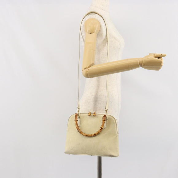 GUCCI Bamboo Hand Bag Suede 2way Beige Gold 000 2865 0290 Auth ep13200