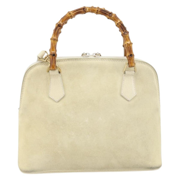 GUCCI Bamboo Hand Bag Suede 2way Beige Gold 000 2865 0290 Auth ep13200