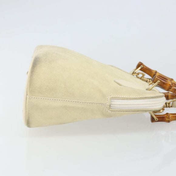 GUCCI Bamboo Hand Bag Suede 2way Beige Gold 000 2865 0290 Auth ep13200