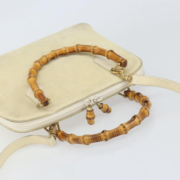 GUCCI Bamboo Hand Bag Suede 2way Beige Gold 000 2865 0290 Auth ep13200