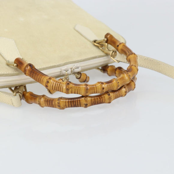 GUCCI Bamboo Hand Bag Suede 2way Beige Gold 000 2865 0290 Auth ep13200