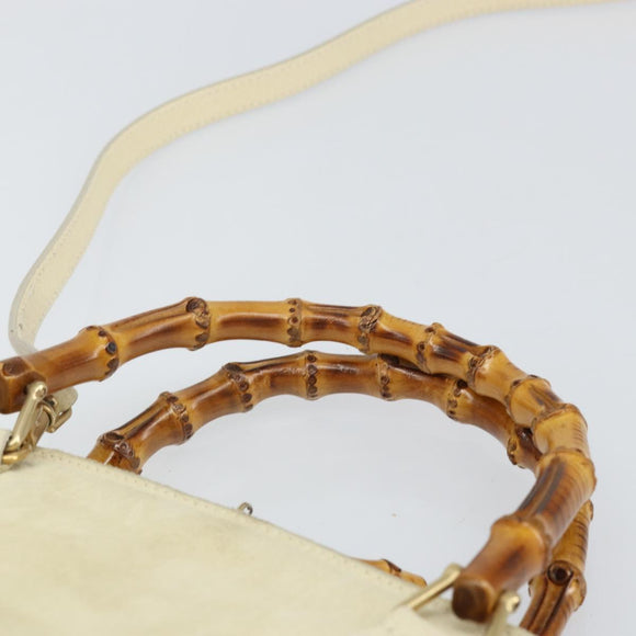GUCCI Bamboo Hand Bag Suede 2way Beige Gold 000 2865 0290 Auth ep13200