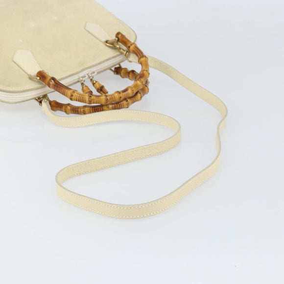 GUCCI Bamboo Hand Bag Suede 2way Beige Gold 000 2865 0290 Auth ep13200