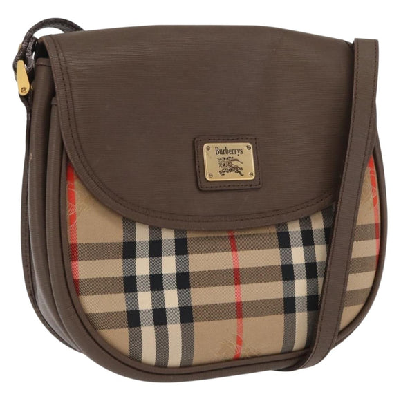 Burberrys Nova Check Shoulder Bag Canvas Beige Gold Auth ep13205