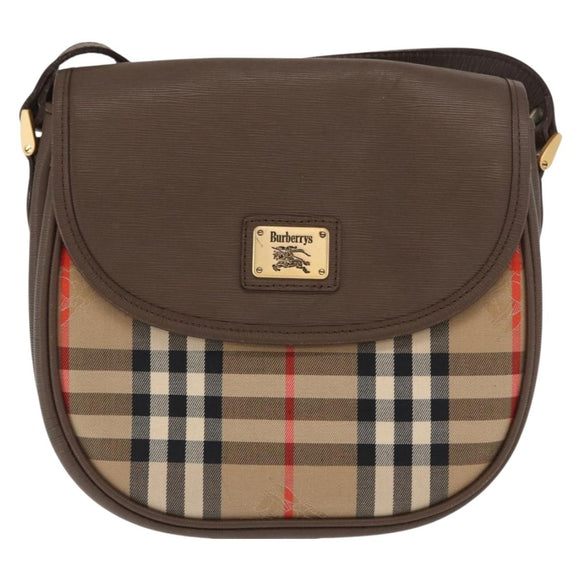 Burberrys Nova Check Shoulder Bag Canvas Beige Gold Auth ep13205