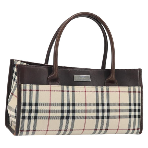 BURBERRY Nova Check Hand Bag Nylon Beige Silver Auth ep13206