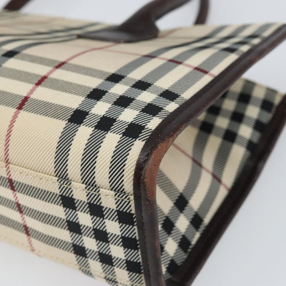 BURBERRY Nova Check Hand Bag Nylon Beige Silver Auth ep13206