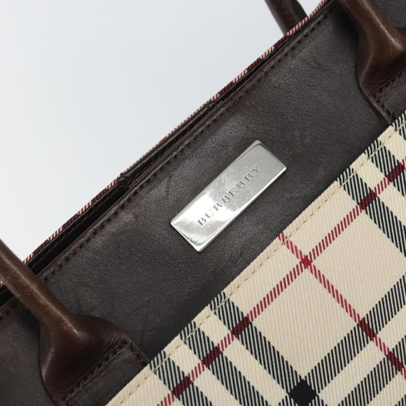BURBERRY Nova Check Hand Bag Nylon Beige Silver Auth ep13206