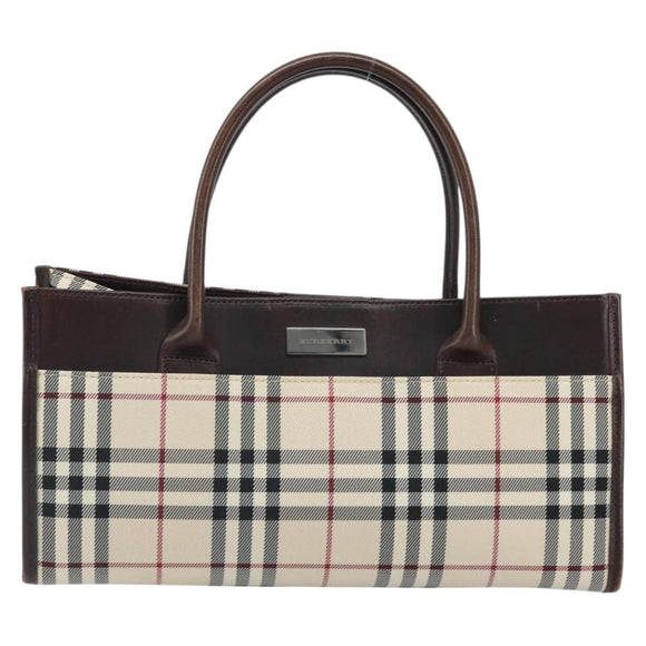 BURBERRY Nova Check Hand Bag Nylon Beige Silver Auth ep13206